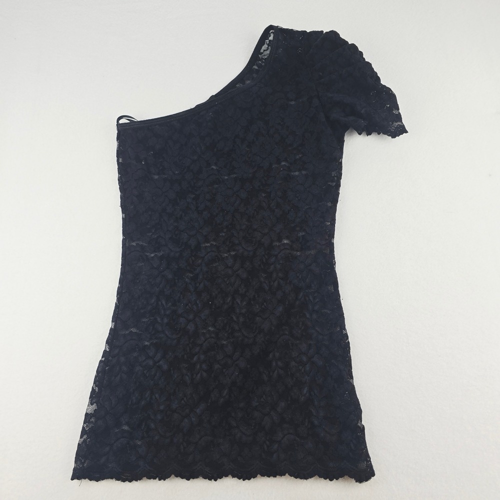 Bebe -1691 Black Lace One Shoulder Romy Top Y2K Women's‎ XS